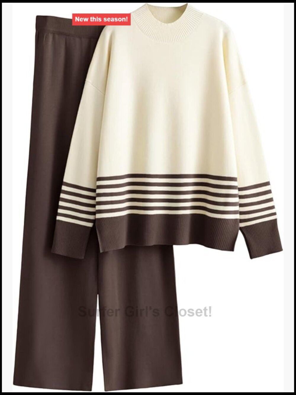Women's Knitted Lounge Set 2 Piece Tracksuit Sweater and Wide Leg Pants